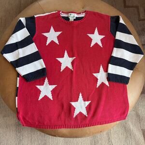 Vintage Knit Americana Star Strip Sweater Patriotic USA Cotton Red July 4th‎ 2X